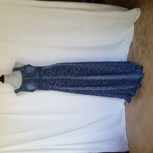 MyRed maxi dress gown, S, 100% cotton blue jean top n chiffon animal skin bottom